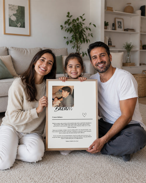 Babama Özel Mektuplu Fotoğraflı Poster Tablosu