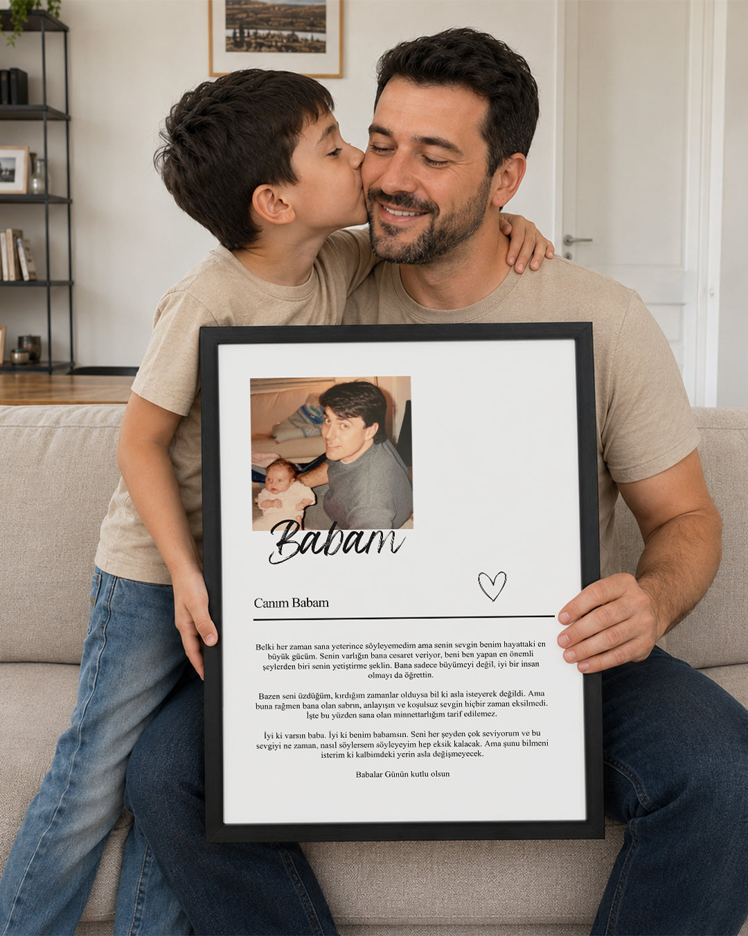 Babama Özel Mektuplu Fotoğraflı Poster Tablosu