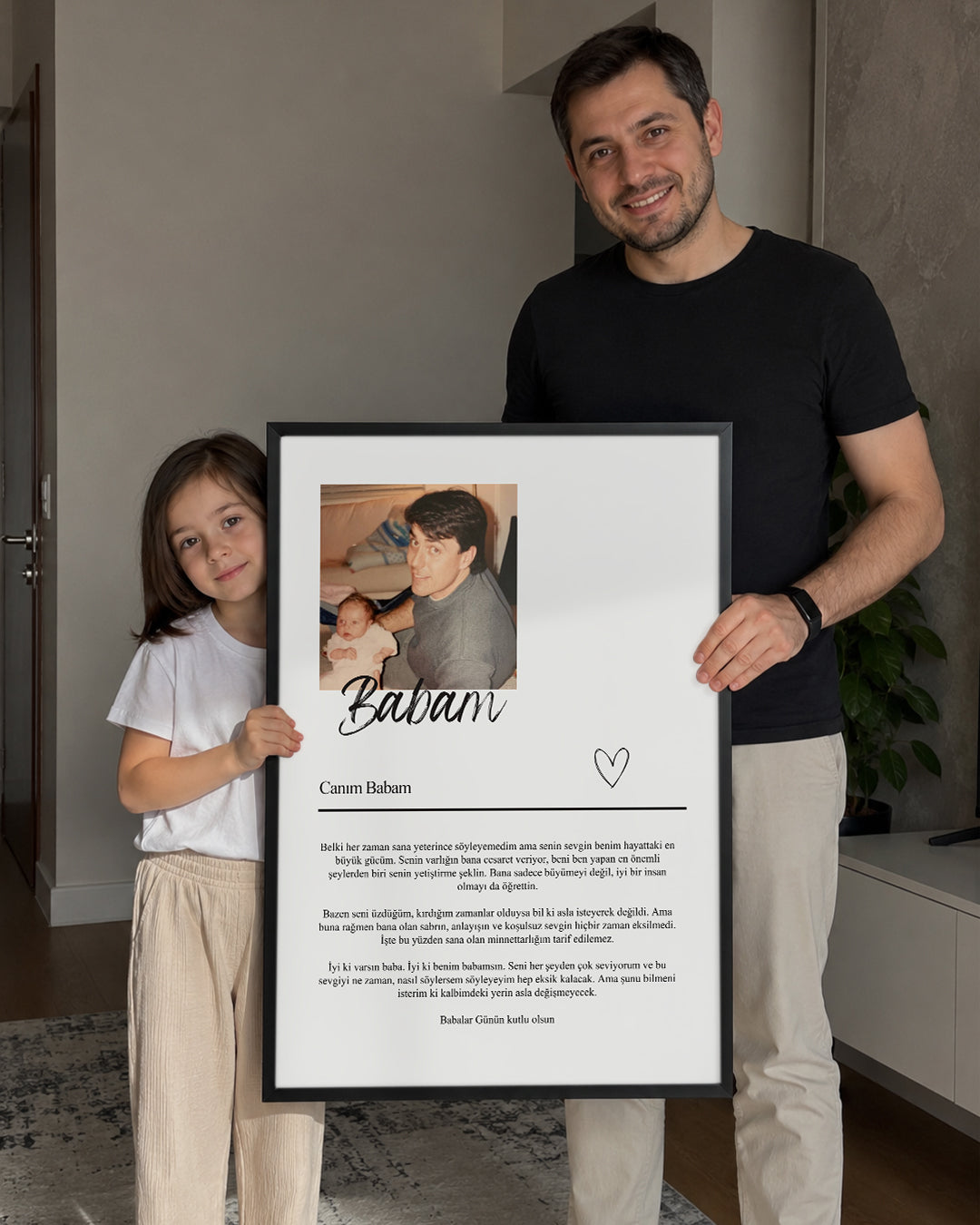 Babama Özel Mektuplu Fotoğraflı Poster Tablosu
