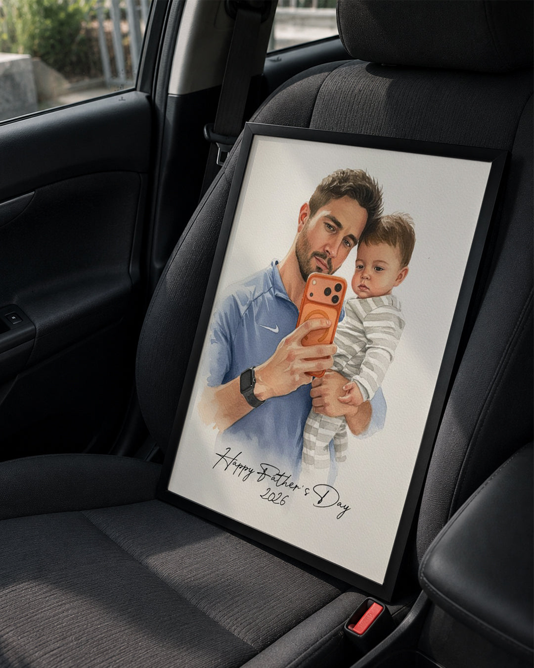 Babama Özel Sulu Boya Portre Fotoğraflı Poster Tablosu