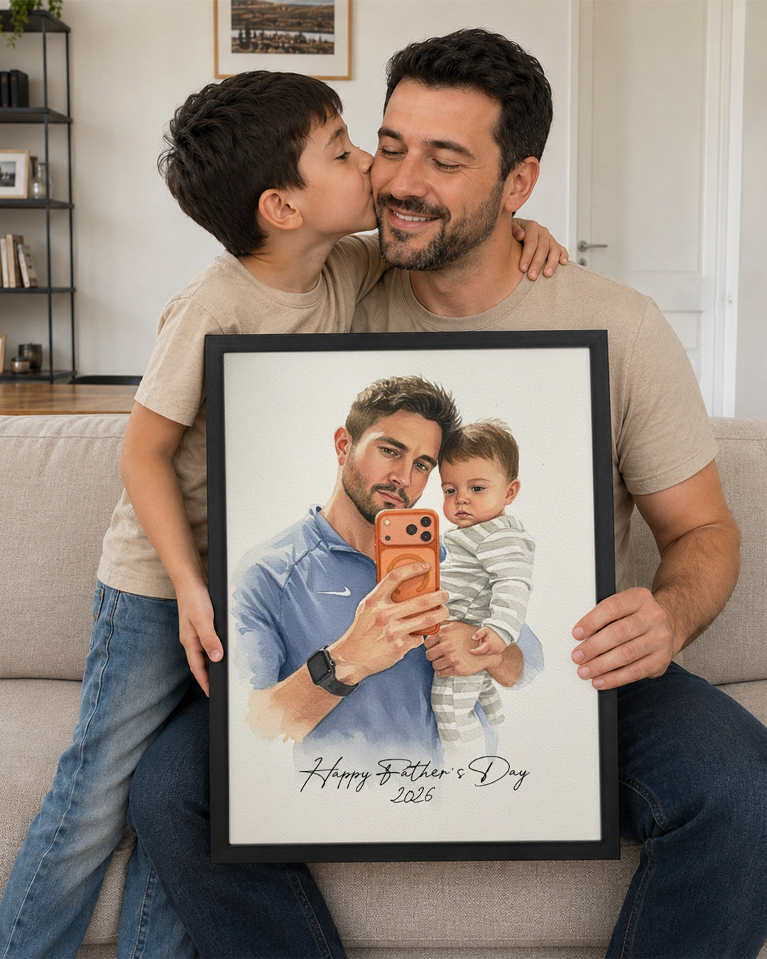 Babama Özel Sulu Boya Portre Fotoğraflı Poster Tablosu