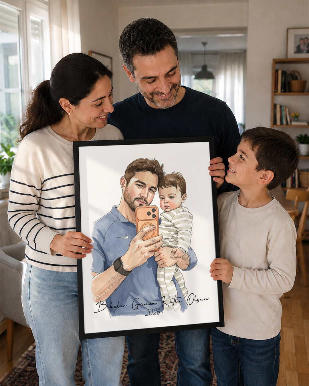 Babama Özel Çizim Portre Fotoğraflı Poster Tablosu