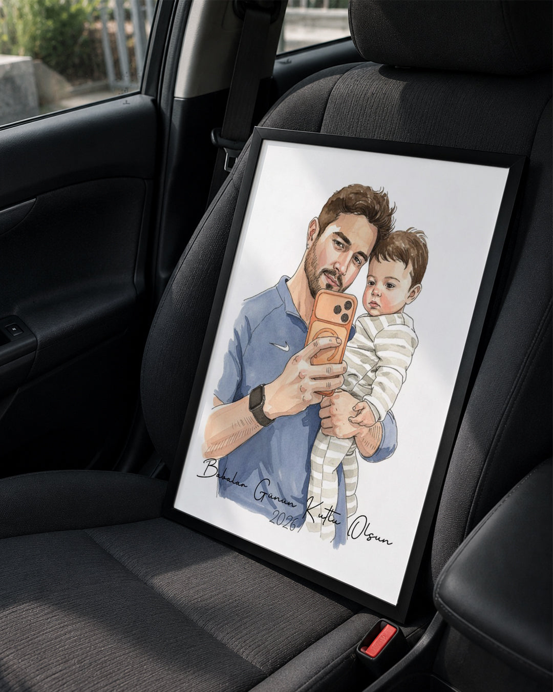 Babama Özel Çizim Portre Fotoğraflı Poster Tablosu