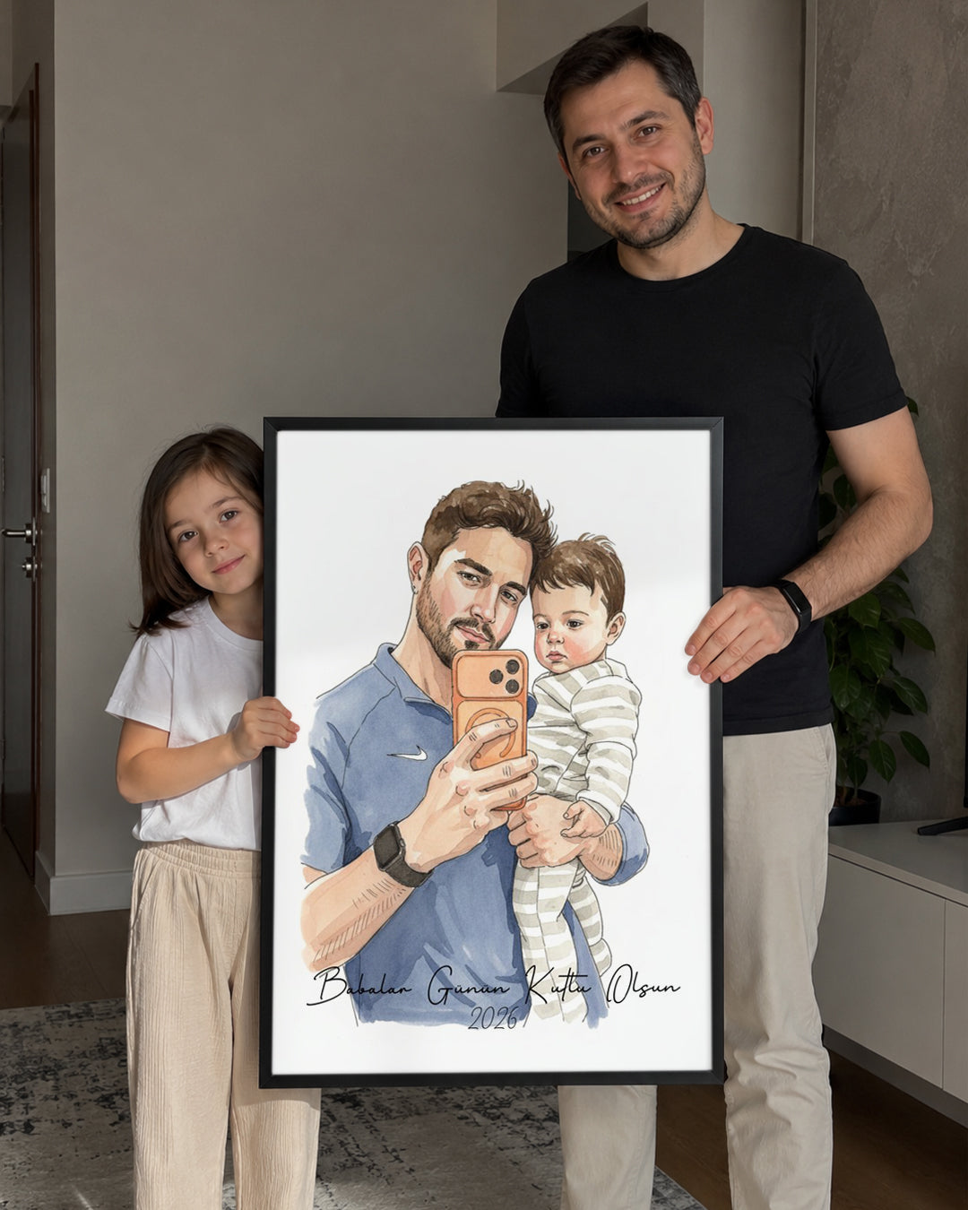 Babama Özel Çizim Portre Fotoğraflı Poster Tablosu