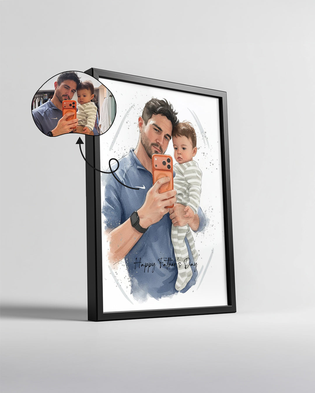 Babama Özel Modern Sulu Boya Portre Fotoğraflı Poster Tablosu