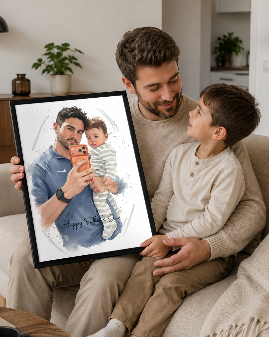 Babama Özel Modern Sulu Boya Portre Fotoğraflı Poster Tablosu