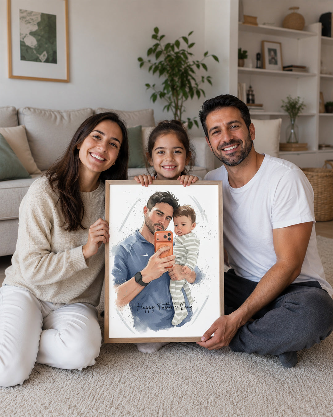 Babama Özel Modern Sulu Boya Portre Fotoğraflı Poster Tablosu