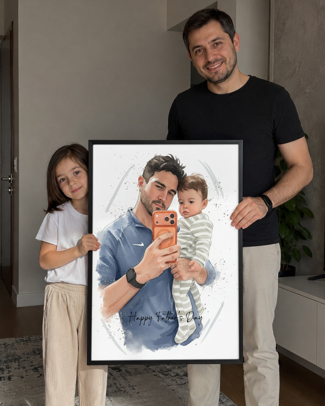 Babama Özel Modern Sulu Boya Portre Fotoğraflı Poster Tablosu
