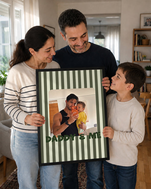 Daddy & Me Çizgili Babama Özel Fotoğraflı Poster Tablosu