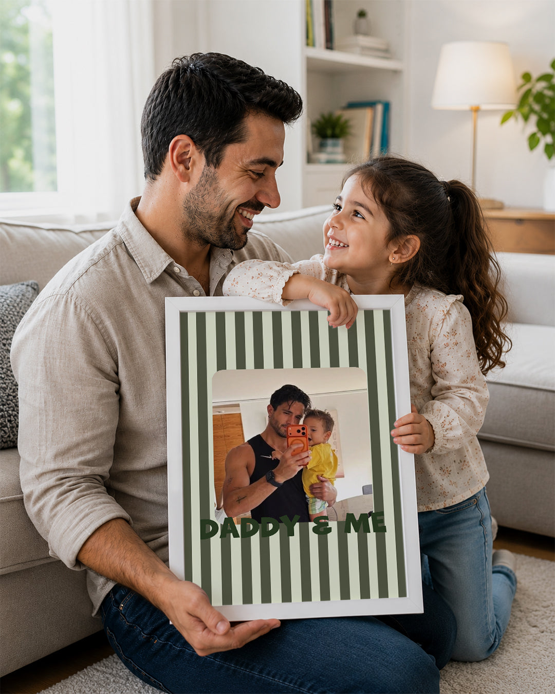 Daddy & Me Çizgili Babama Özel Fotoğraflı Poster Tablosu