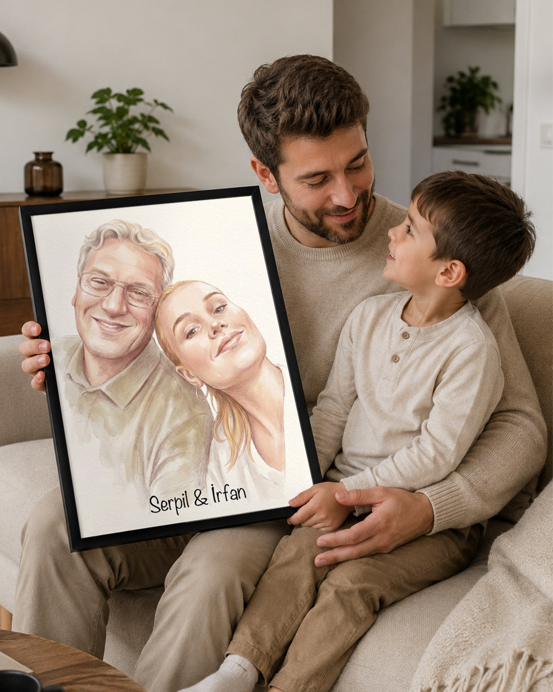 Kişiye Özel İsimli Baba Suluboya Çizim Poster Tablosu