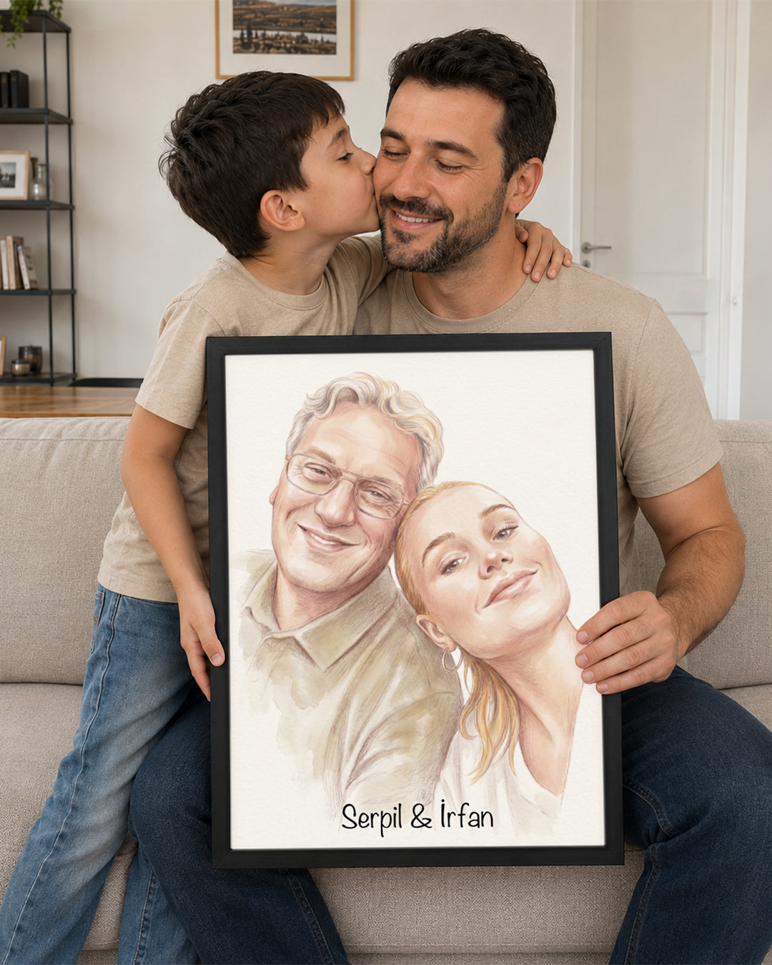 Kişiye Özel İsimli Baba Suluboya Çizim Poster Tablosu