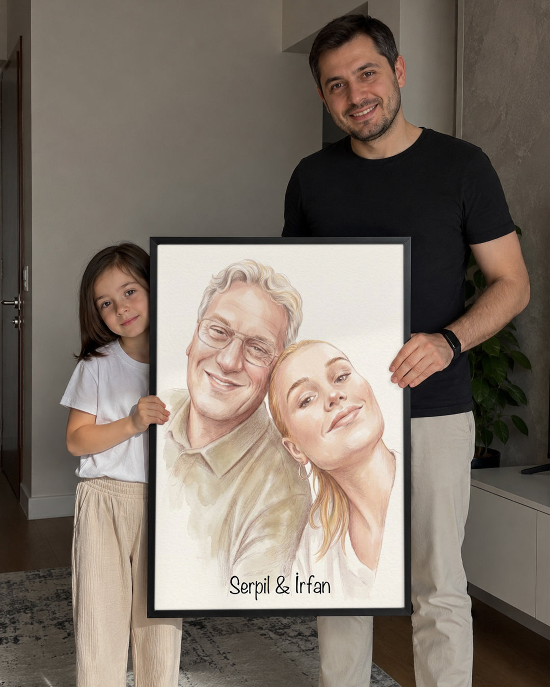 Kişiye Özel İsimli Baba Suluboya Çizim Poster Tablosu