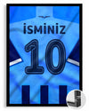 Açık Mavi Lacivert Forma Arkası İsimli Numaralı Poster Tablo — siyah çerçeve, ön görünüm