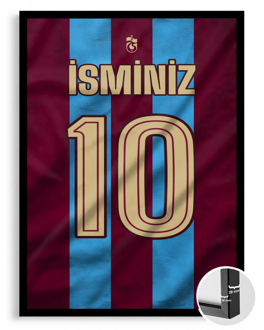 Bordo Mavi Yeni Sezon Forma Arkası İsimli Numaralı Poster Tablo — siyah çerçeve, ön görünüm