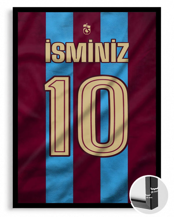 Bordo Mavi Yeni Sezon Forma Arkası İsimli Numaralı Poster Tablo — siyah çerçeve, ön görünüm