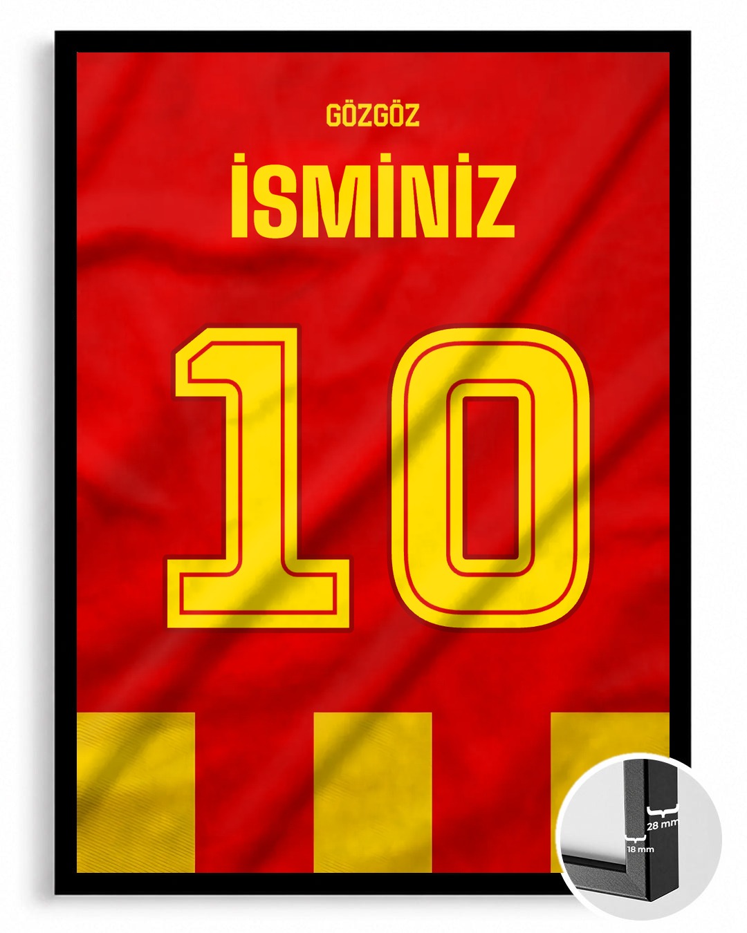 Kırmızı Sarı Yeni Sezon Forma Arkası İsimli Numaralı Poster Tablo — siyah çerçeve, ön görünüm