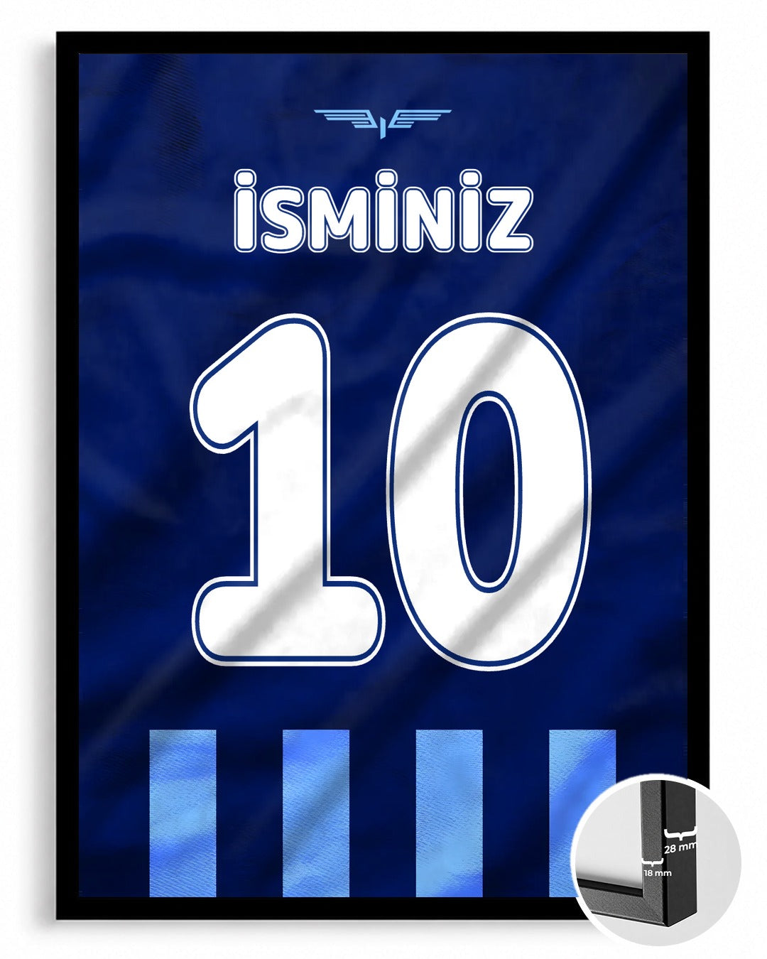 Lacivert Mavi Yeni Sezon Forma Arkası İsimli Numaralı Poster Tablo — siyah çerçeve, ön görünüm