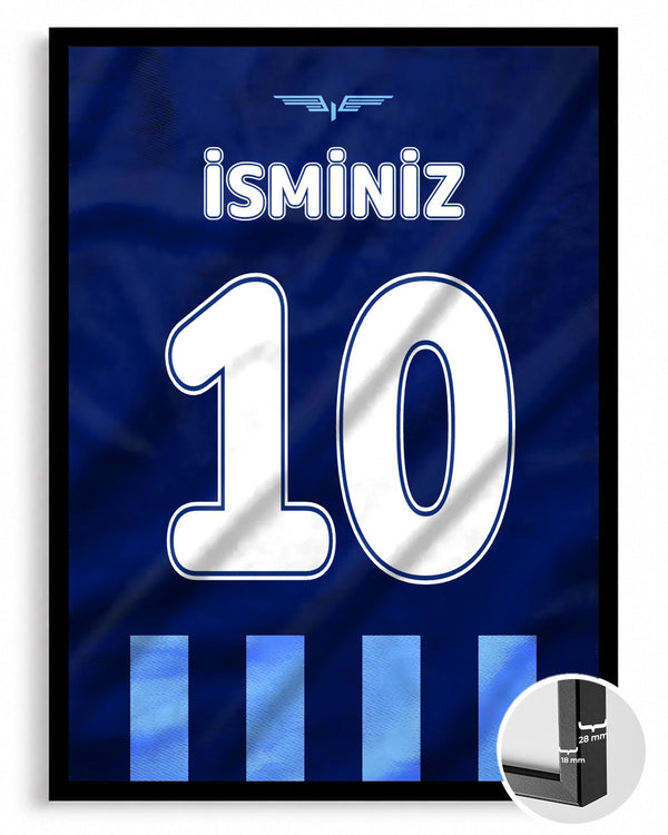 Lacivert Mavi Yeni Sezon Forma Arkası İsimli Numaralı Poster Tablo — siyah çerçeve, ön görünüm