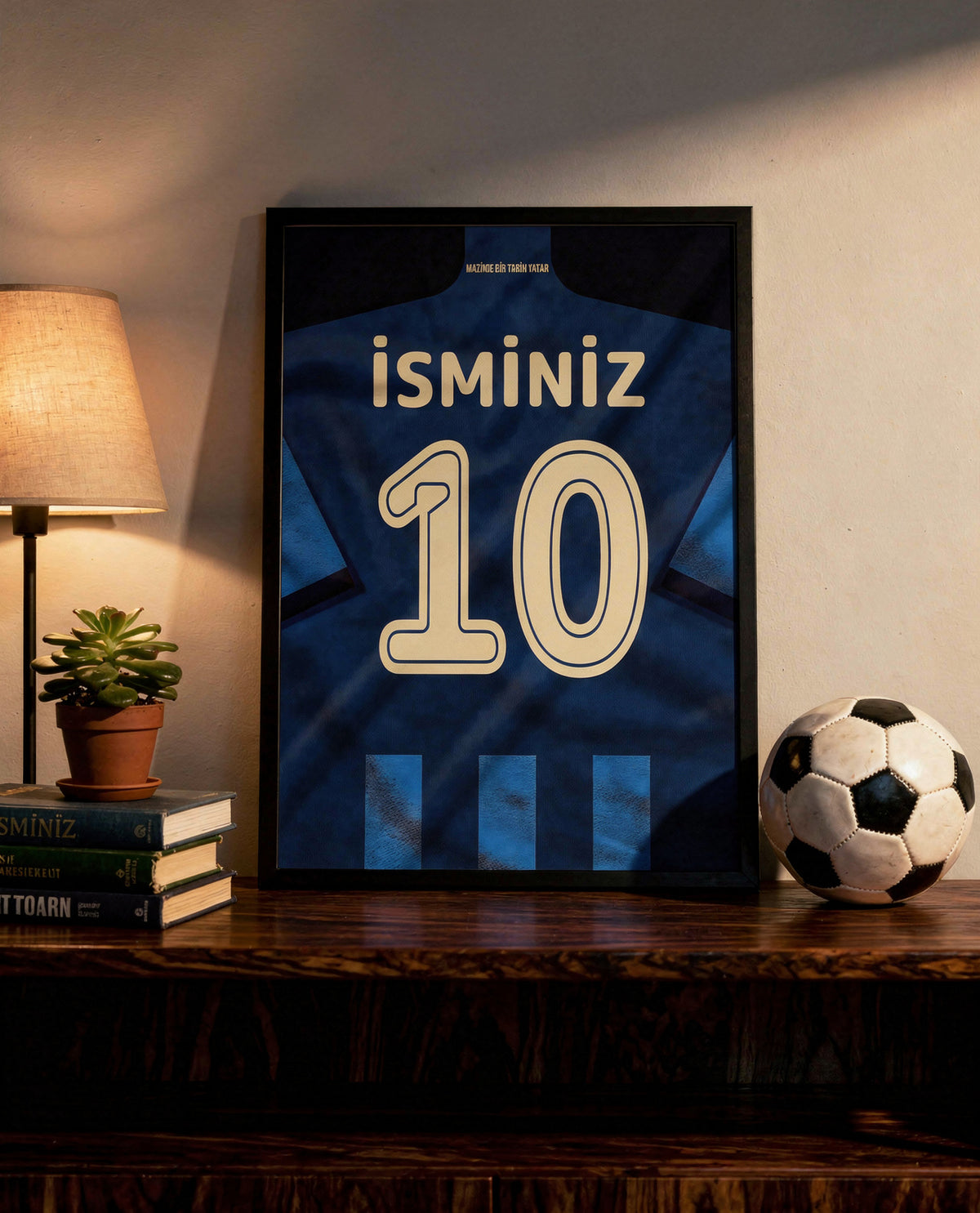 Lacivert Forma Arkası İsimli Numaralı Poster Tablo — siyah çerçeve, rafta