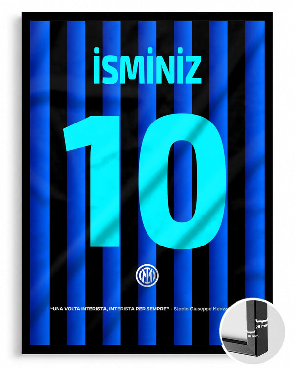 Mavi Siyah Çubuklu Forma Arkası İsimli Numaralı Poster Tablo — siyah çerçeve, ön görünüm