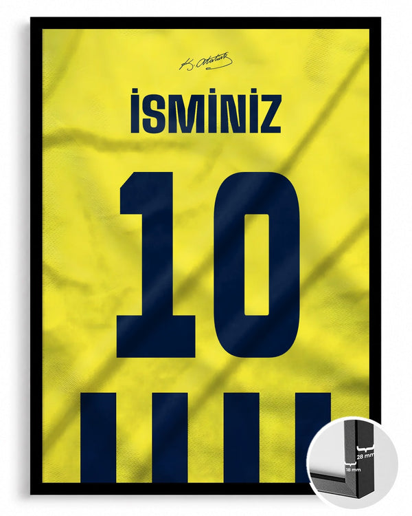 Sarı Lacivert Yeni Sezon Forma Arkası İsimli Numaralı Poster Tablo — siyah çerçeve, ön görünüm