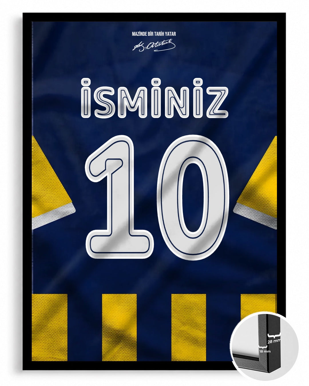 Sarı Lacivert Forma Arkası İsimli Numaralı Poster Tablo — siyah çerçeve, ön görünüm