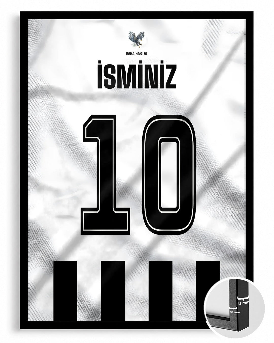 Siyah Beyaz Yeni Sezon Forma Arkası İsimli Numaralı Poster Tablo — siyah çerçeve, ön görünüm