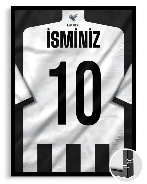 Siyah Beyaz Forma Arkası İsimli Numaralı Poster Tablo — siyah çerçeve, ön görünüm