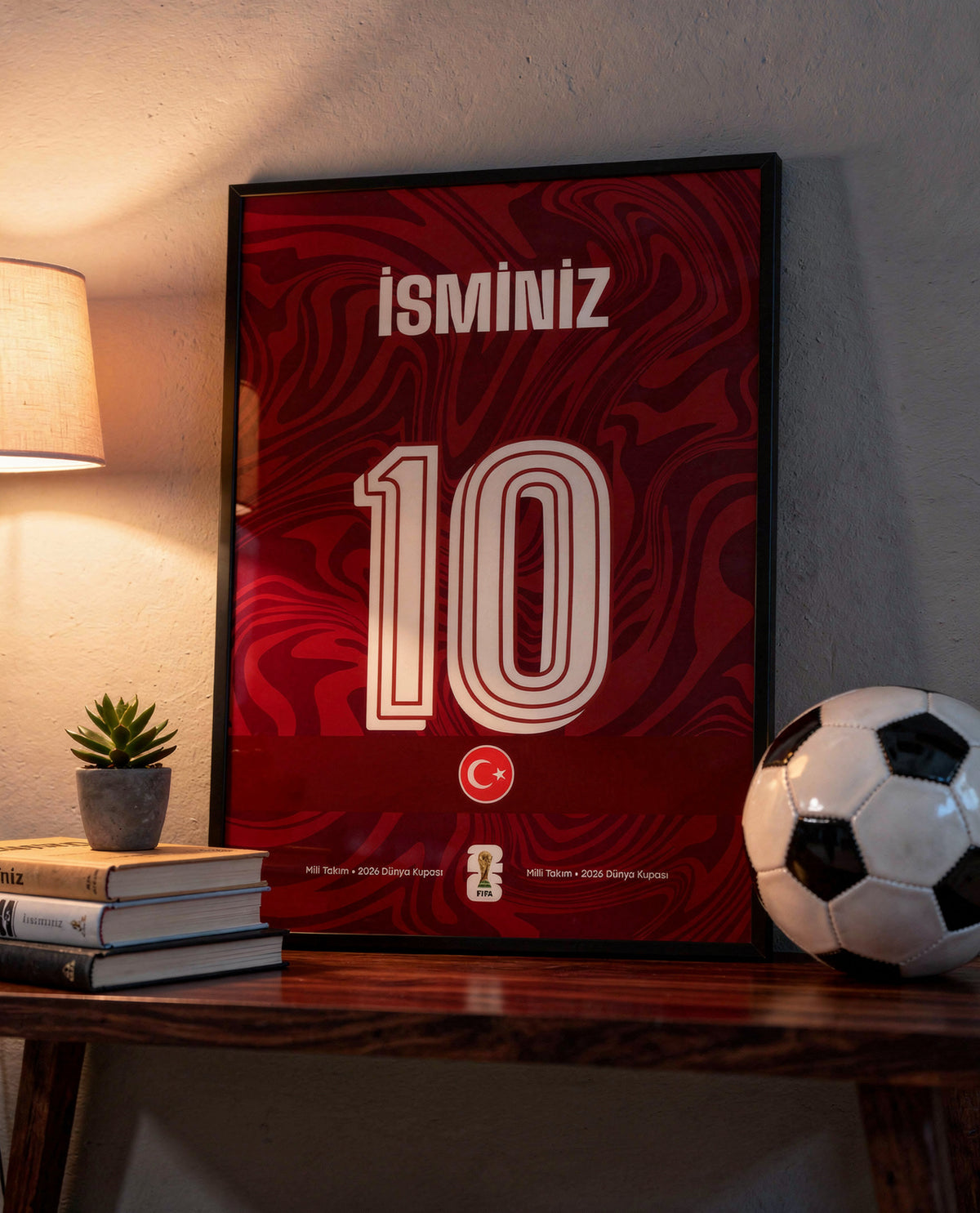 Türkiye Milli Takım Forma Arkası İsimli Numaralı Poster Tablo — siyah çerçeve, rafta
