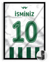 Yeşil Beyaz Yeni Sezon Forma Arkası İsimli Numaralı Poster Tablo — siyah çerçeve, ön görünüm
