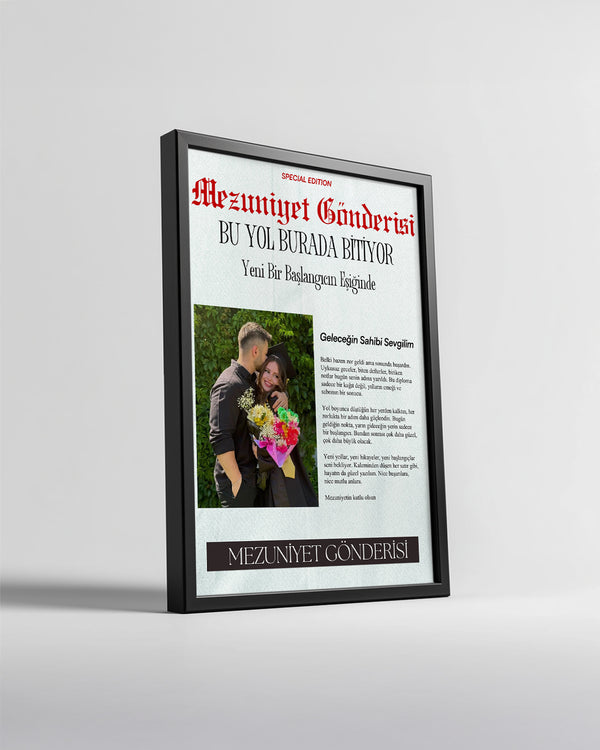 Mezuniyet Gönderisi Gazete Manşet Tasarımlı Poster Tablosu