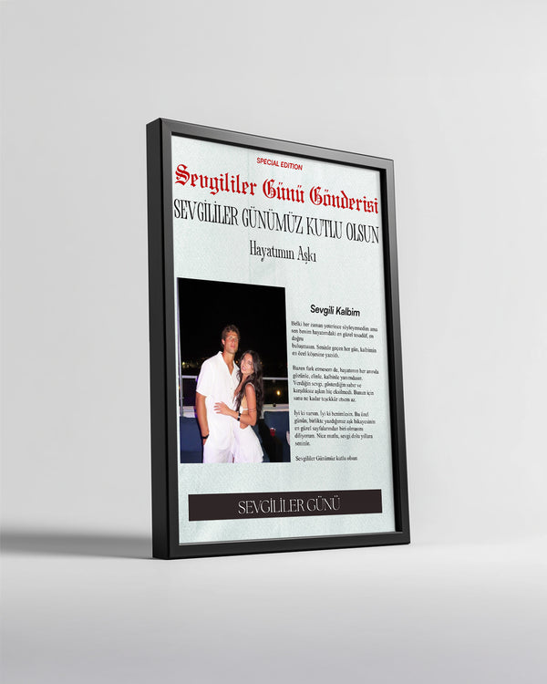 Sevgililer Günü Gazete Manşet Tasarımlı Poster Tablosu