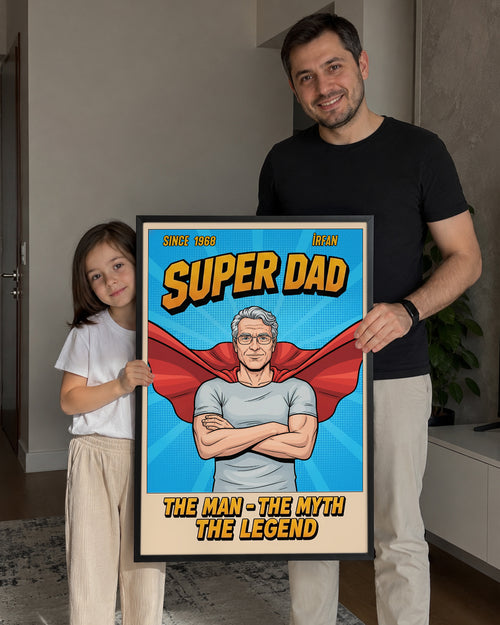 Babama Özel Süper Kahraman Çizgi Roman Portre Poster Tablosu