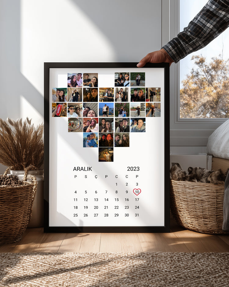 Fotoğraflı Ve Tarihli Kalp Şeklinde Poster Tablo