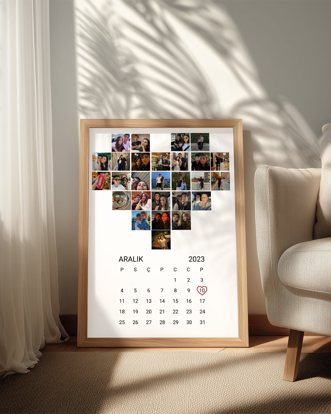 Fotoğraflı Ve Tarihli Kalp Şeklinde Poster Tablo